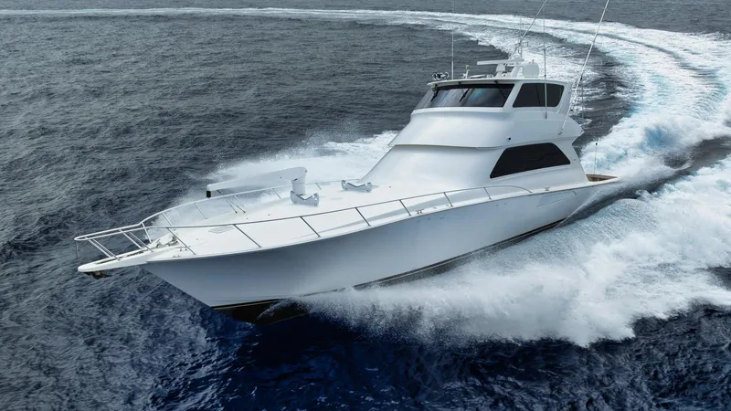 Nailed It Yacht Photos Pics Luxury Viking 74EB yacht cruising on open sea, 2008 model.