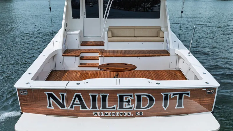 Nailed It Yacht Photos Pics Viking 74EB 2008 yacht "Nailed It" with wooden deck, Wilmington, DE.