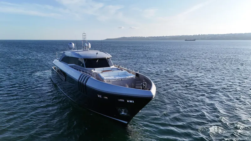 Aquila Yacht Photos Pics Luxury yacht Mengi Yay 36M Pennon cruising on open water, 2015 model.