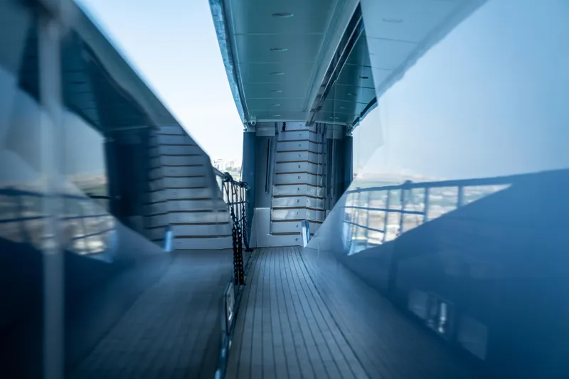 Aquila Yacht Photos Pics Sleek deck view of 2015 Mengi Yay 36M Pennon yacht with modern design elements.