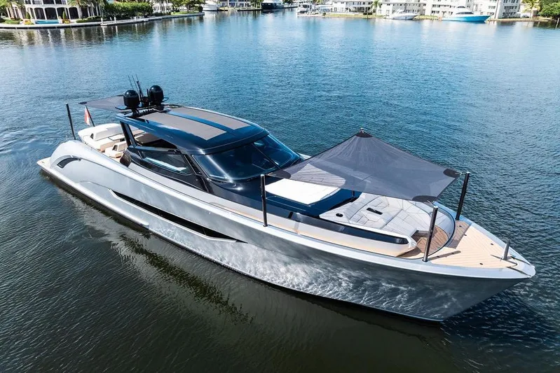 Fellowship II Yacht Photos Pics Luxury 2023 Wajer 77 yacht cruising on serene waters, showcasing sleek design and modern features.