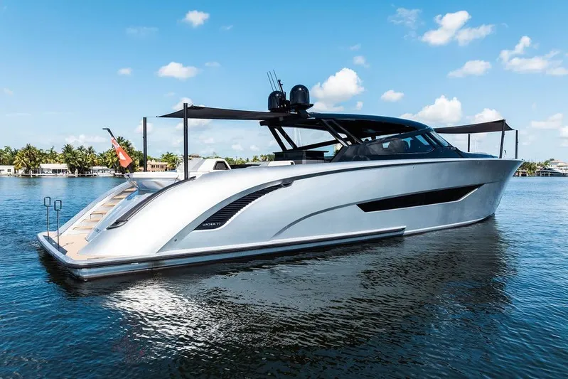Fellowship II Yacht Photos Pics Luxury 2023 Wajer 77 yacht on calm water under blue sky.