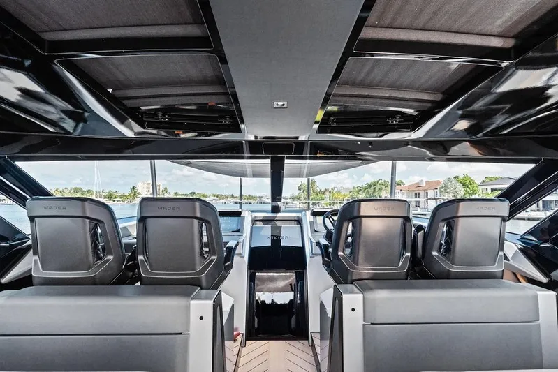 Fellowship II Yacht Photos Pics Interior view of 2023 Wajer 77 yacht cockpit with sleek design and modern seating.