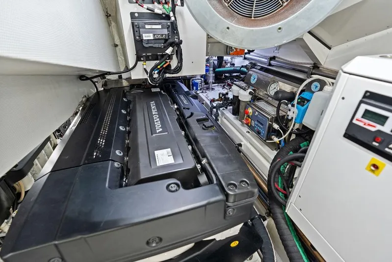 Fellowship II Yacht Photos Pics Engine room of 2023 Wajer 77 yacht featuring Volvo Penta engine and control systems.