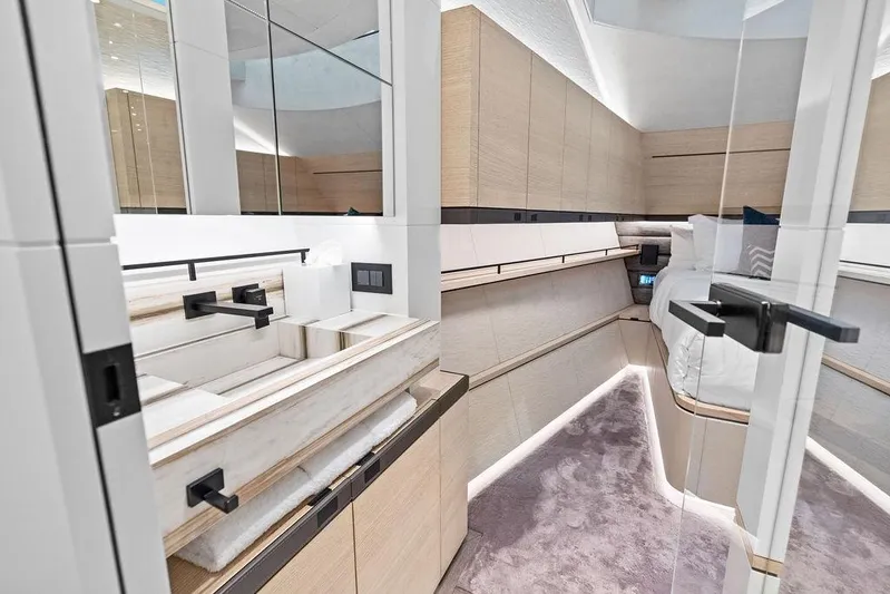 Fellowship II Yacht Photos Pics Luxurious interior of 2023 Wajer 77 yacht featuring modern design and elegant furnishings.