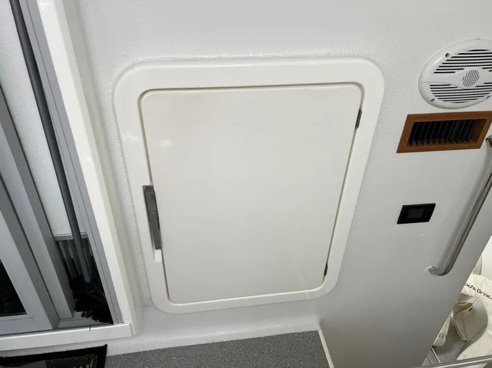 Gods Grace Yacht Photos Pics Hatch door on 2010 Voyage Yachts 500 interior, featuring sleek design and modern fixtures.