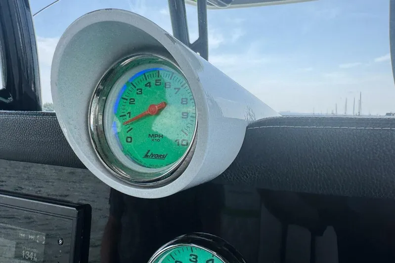  Yacht Photos Pics Speedometer on 2018 Statement 380 Open boat dashboard, showing MPH.