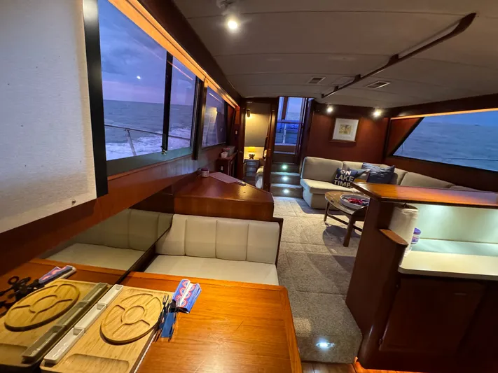 Sunshine State Yacht Photos Pics Interior of 1987 Viking 48 Motoryacht at sunset.