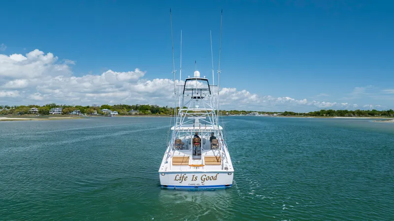 Life Is Good Yacht Photos Pics 2013 Viking 42 boat named "Life Is Good" cruising on a sunny day.