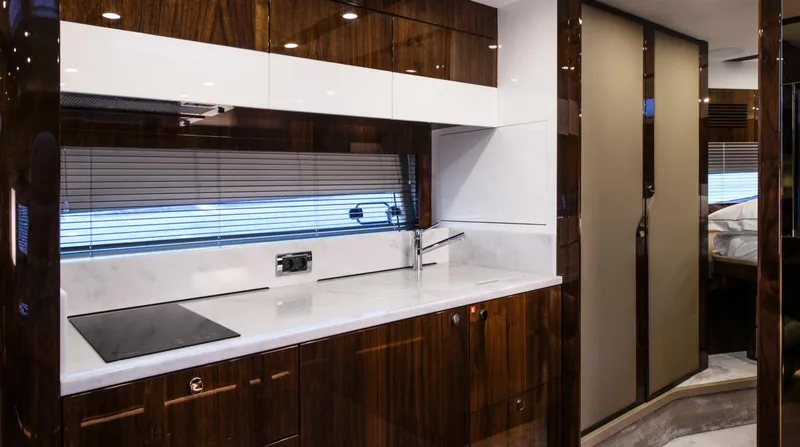  Yacht Photos Pics Luxurious interior of 2026 Fairline Targa 45 Open yacht kitchen area.
