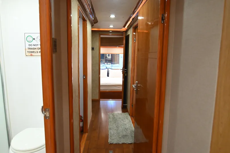  Yacht Photos Pics Hallway inside 2014 Accelera 82 yacht with wooden flooring and modern design.