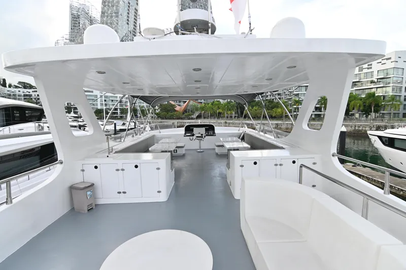  Yacht Photos Pics Luxurious 2014 Accelera 82 yacht deck with modern seating and sleek design.