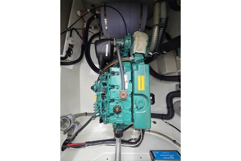 Free To Be Yacht Photos Pics Engine compartment of 2022 Fountaine Pajot Elba 45 Catamaran, showcasing mechanical components.