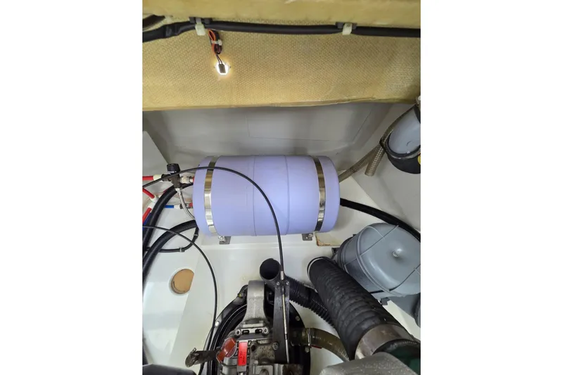 Free To Be Yacht Photos Pics Engine compartment of 2022 Fountaine Pajot Elba 45 Catamaran with visible components and wiring.