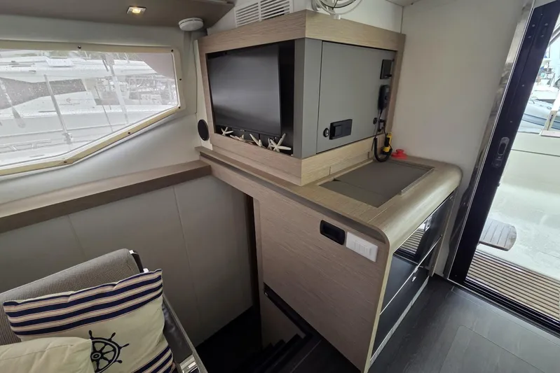 Free To Be Yacht Photos Pics Interior of 2022 Fountaine Pajot Elba 45 Catamaran with modern design and nautical decor.