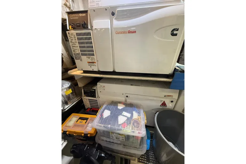  Yacht Photos Pics Engine room of 2014 Princess Flybridge 82 Motor Yacht with Cummins Onan generator.