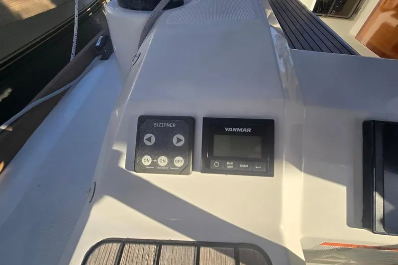 Bluebird Yacht Photos Pics Control panel on 2023 Beneteau Oceanis 38.1 sailboat, featuring Sleipner and Yanmar displays.
