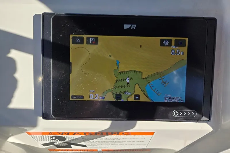 Bluebird Yacht Photos Pics Navigation display on 2023 Beneteau Oceanis 38.1 sailboat, showing map and depth.