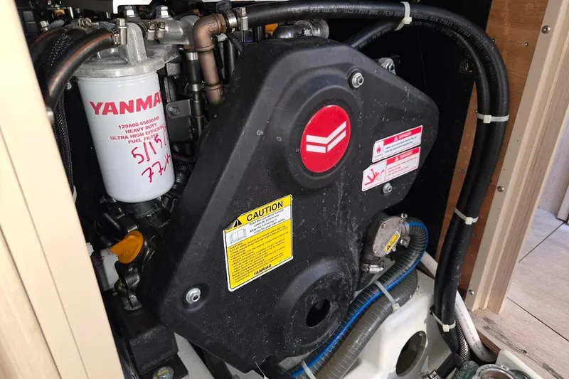 Bluebird Yacht Photos Pics Engine compartment of 2023 Beneteau Oceanis 38.1 with Yanmar fuel filter.