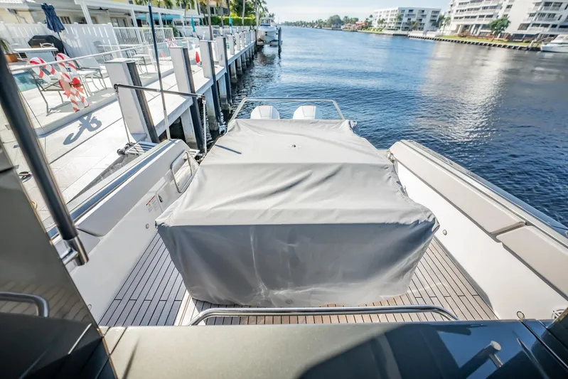  Yacht Photos Pics 2024 Schaefer V33 yacht docked, covered deck, waterfront view.