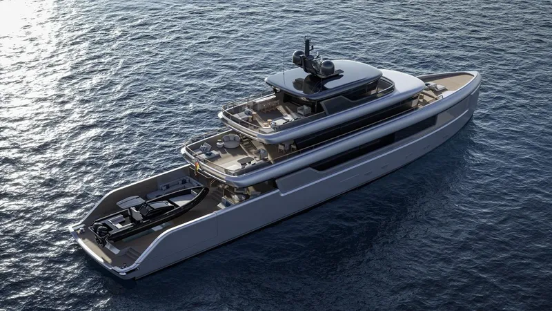 Project Kai Specification Two Yacht Photos Pics Luxurious Custom Project KAI yacht, 2027 model, cruising on open sea.