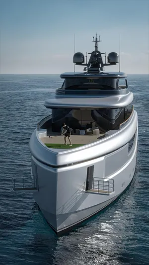 Project Kai Specification Two Yacht Photos Pics Futuristic Custom Project KAI yacht, 2027 model, cruising on open sea.