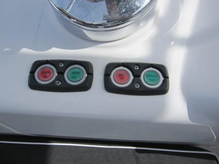 Hurkle Durkle Yacht Photos Pics Control panel on a 2024 Catalina 385 sailboat with labeled buttons.