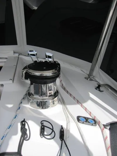 Hurkle Durkle Yacht Photos Pics 2024 Catalina 385 sailboat deck with winch and ropes.