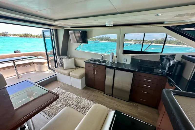 Saline Dion Yacht Photos Pics Luxurious interior of 2017 Carver C40 yacht with ocean view and modern amenities.