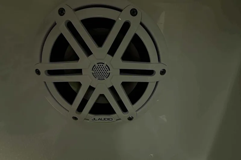  Yacht Photos Pics JL Audio speaker on 2020 Formula 290 Bowrider boat, close-up view.