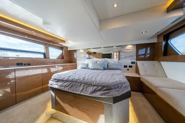  Yacht Photos Pics Luxurious 2018 Cruisers Yachts 50 Cantius bedroom with modern design and ample natural light.