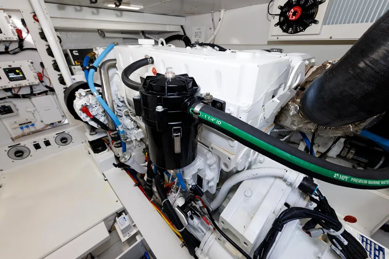 No Whey Yacht Photos Pics Engine room of 2023 Henriques 42 Express Hardtop, showcasing detailed mechanical components.