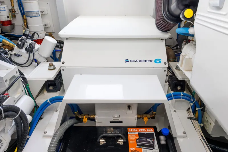 No Whey Yacht Photos Pics Engine room of 2023 Henriques 42 Express Hardtop with Seakeeper 6 stabilizer system.