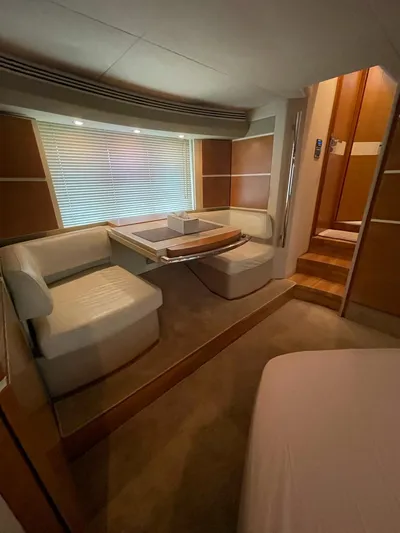 Obsession Yacht Photos Pics Luxurious interior of 2012 Azimut 53 yacht with elegant seating and modern design.