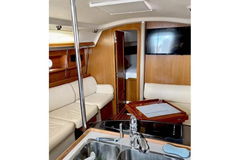 Falken Yacht Photos Pics Interior of 2017 Catalina yacht with modern furnishings and sleek design.