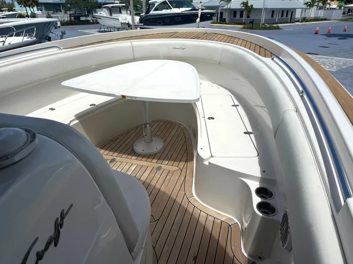 Stop Talking Yacht Photos Pics 2014 Chris-Craft Catalina 29 boat with teak deck and seating area.