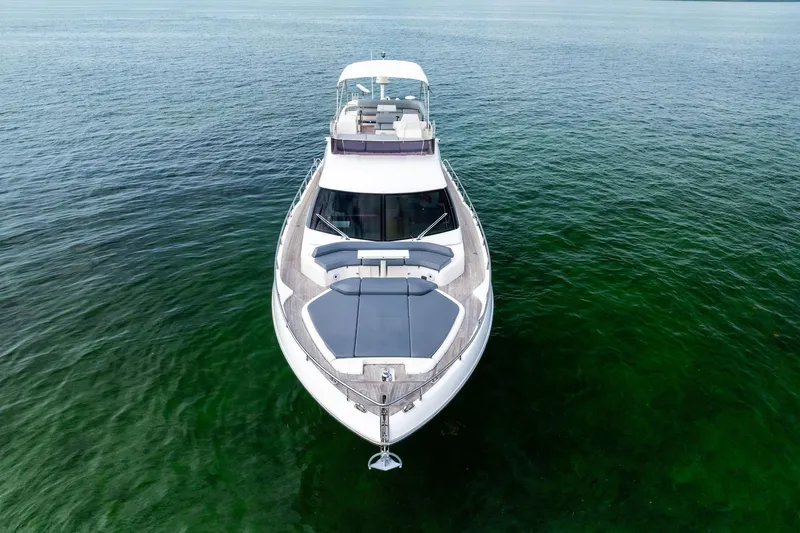 Acqua Yacht Photos Pics 2018 Ferretti Yachts 550 on calm sea, aerial view.