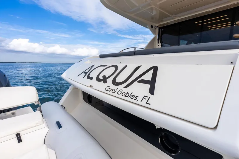 Acqua Yacht Photos Pics 2018 Ferretti Yachts 550, docked in Coral Gables, FL, with ocean view.