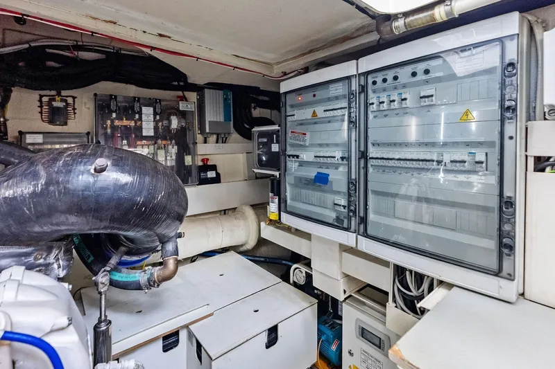 Acqua Yacht Photos Pics Engine room of 2018 Ferretti Yachts 550, showcasing electrical panels and machinery.