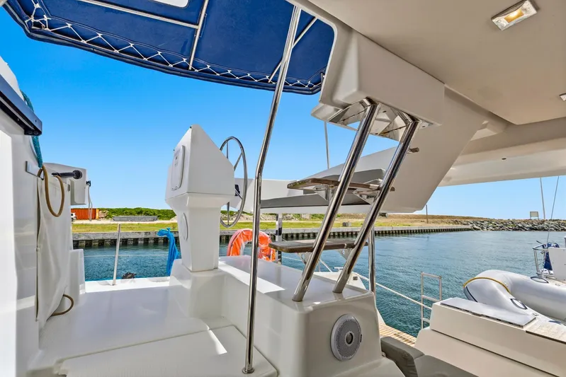 Nauti Mollie Yacht Photos Pics 2020 Fountaine Pajot Astrea 42 Catamaran helm station with ocean view.