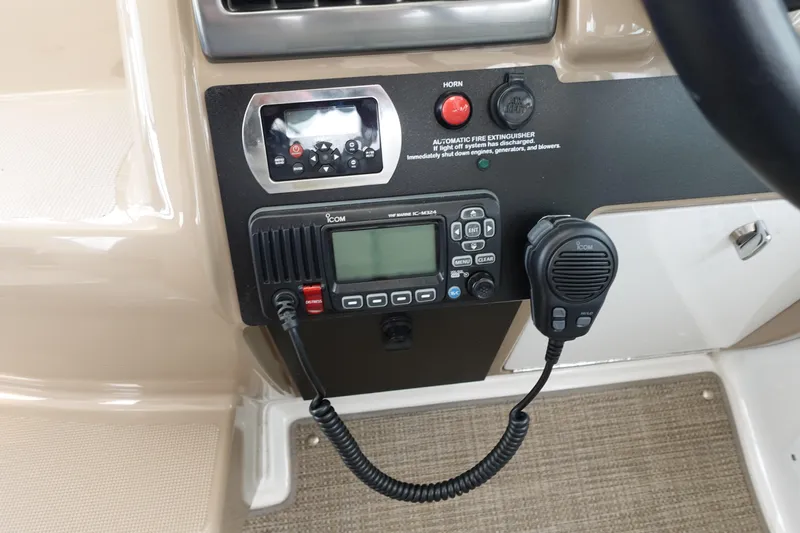  Yacht Photos Pics Control panel of a 2016 Formula 34 Cruiser with radio and fire extinguisher system.
