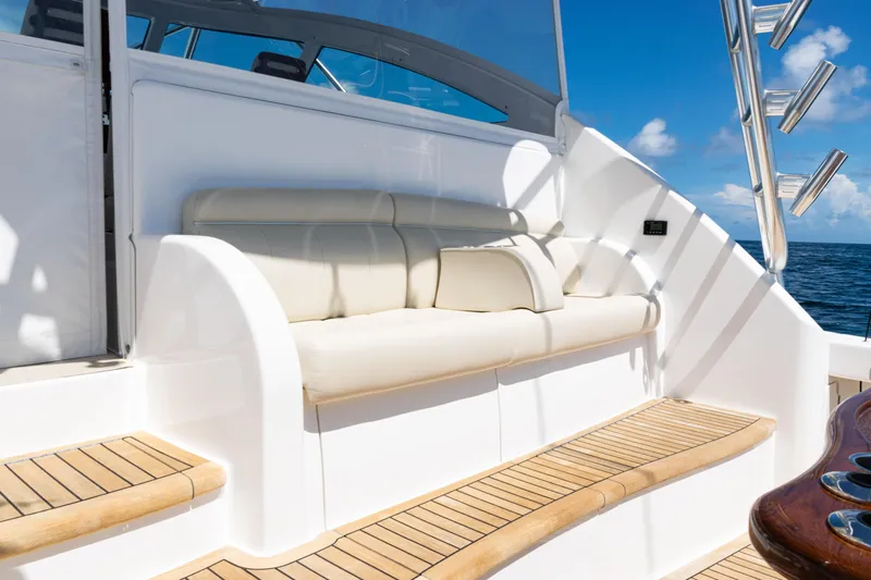  Yacht Photos Pics Luxurious seating on 2021 Viking 44 Open yacht with ocean view.