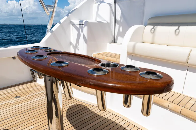  Yacht Photos Pics Luxury teak deck and seating on 2021 Viking 44 Open yacht.
