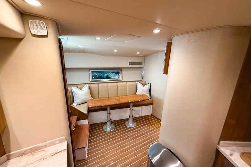  Yacht Photos Pics Luxurious interior of 2021 Viking 44 Open yacht with elegant seating and modern decor.