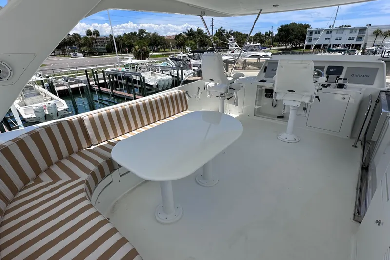  Yacht Photos Pics 2004 Cheoy Lee 68 yacht deck with seating and helm station.