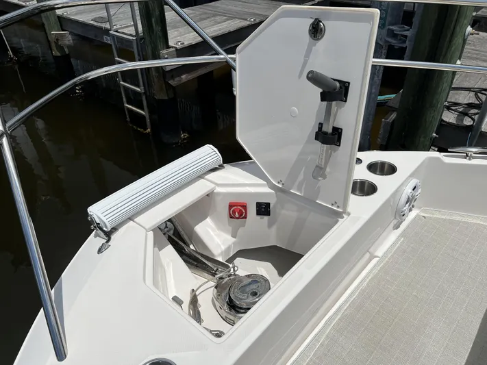  Yacht Photos Pics 2022 Regal 36 XO anchor locker with open hatch and winch.