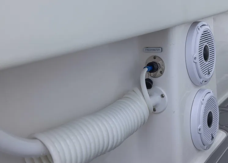  Yacht Photos Pics 2023 Invincible 33 Catamaran boat speakers and cable connection detail.