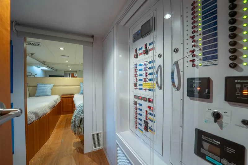 Vitality Yacht Photos Pics Electrical panel and cozy cabin interior on 2016 Horizon PC60 yacht.