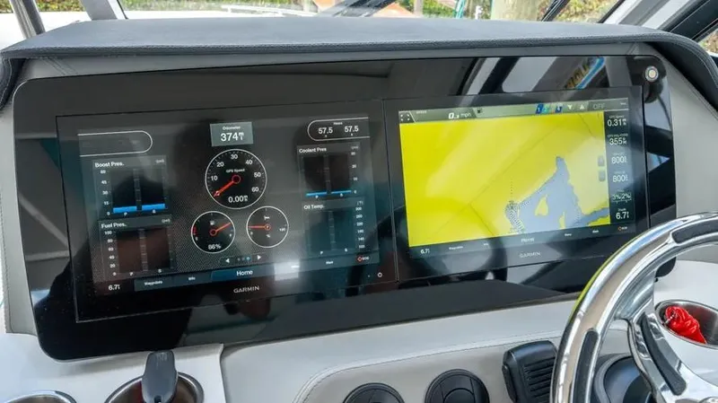  Yacht Photos Pics Dashboard of 2022 Regal LX36 boat with navigation and engine displays.