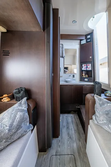 Seas The Day Yacht Photos Pics Interior of 2020 Jupiter 43 boat, featuring cozy seating and modern design.